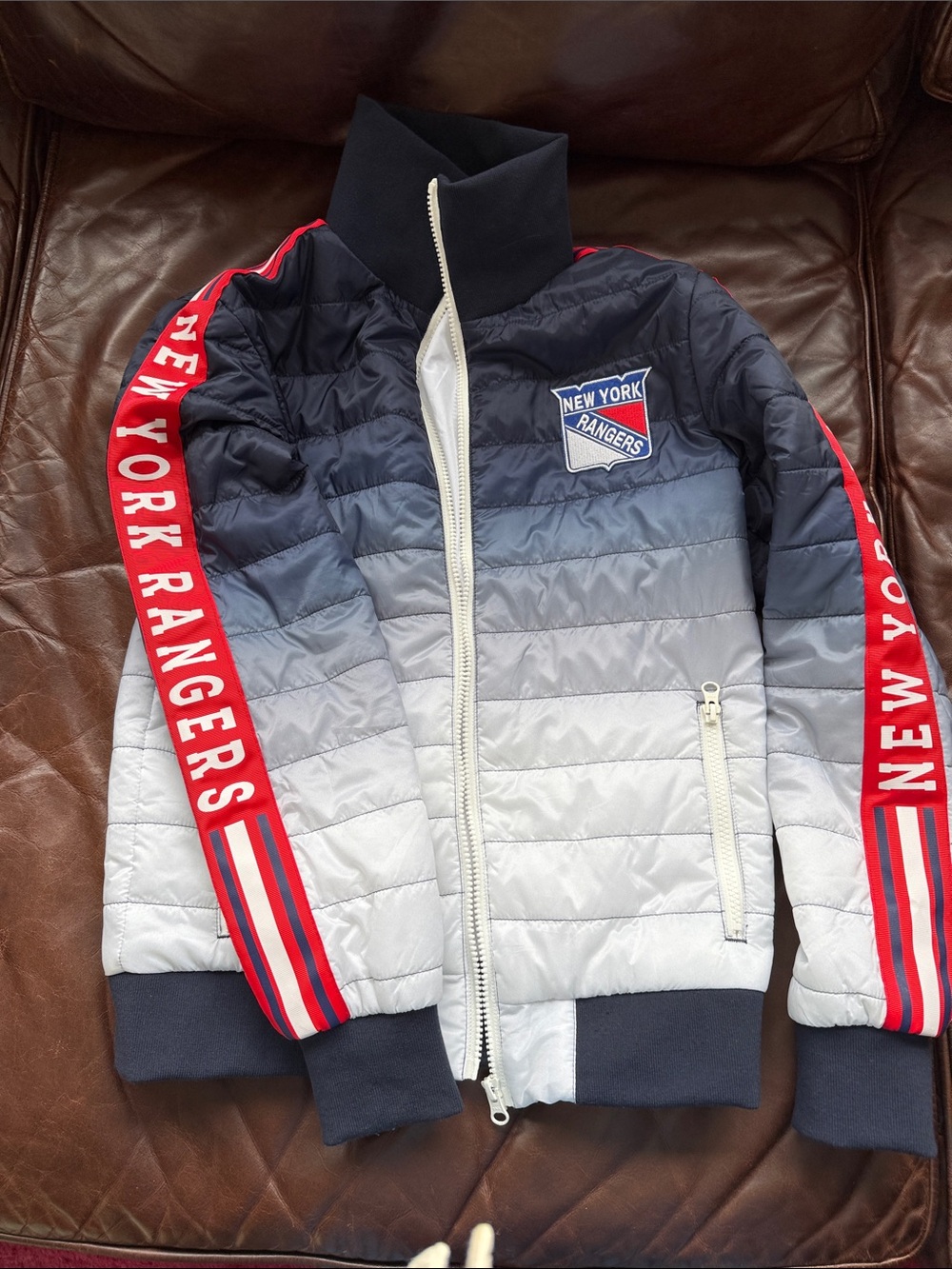 New York Rangers Ombre Navy to Light Gray Puffer Jacket